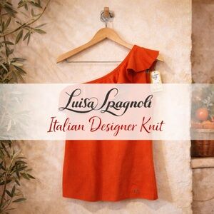 Luisa Spagnoli Capriccio One-Shoulder Ruffle Knit Top Size S NWT